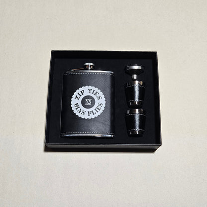 Leather Flask Set (Black - Logo)