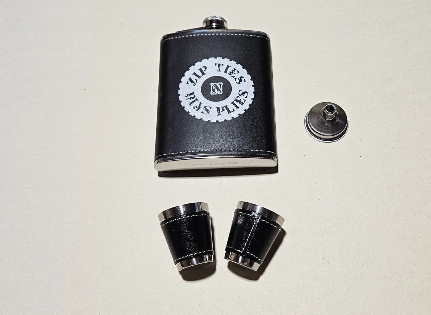 Leather Flask Set (Black - Logo) image 2